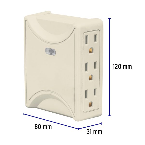 46807 - Multicontacto 6 entradas, aterrizado, lateral, Volteck