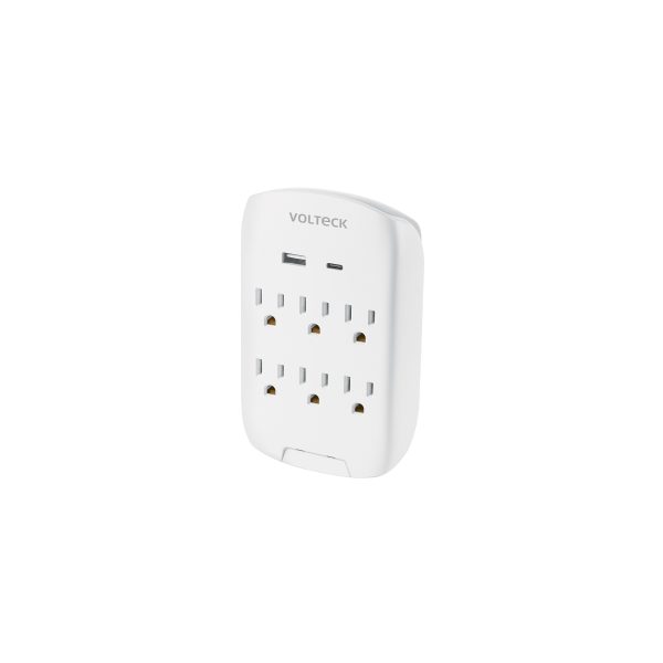 45747 - Multicontacto de pared, 800 Joules, 6 contactos y 2 USB A+C