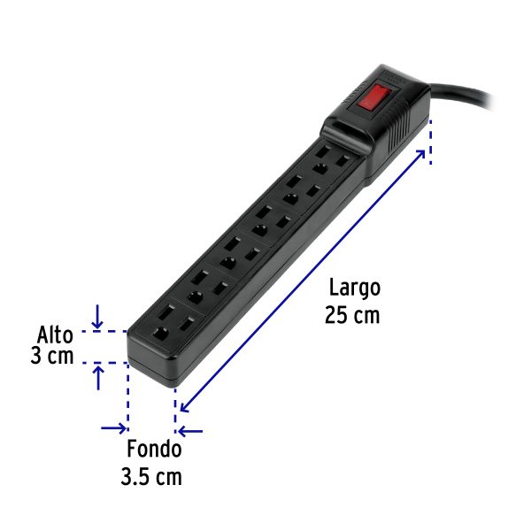 49860 - Multicontacto 16 AWG doméstico económico 6 entradas, negro