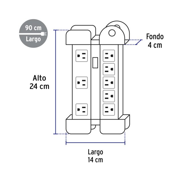48188 - Multicontacto 14 AWG industrial supresor de picos 8 entradas