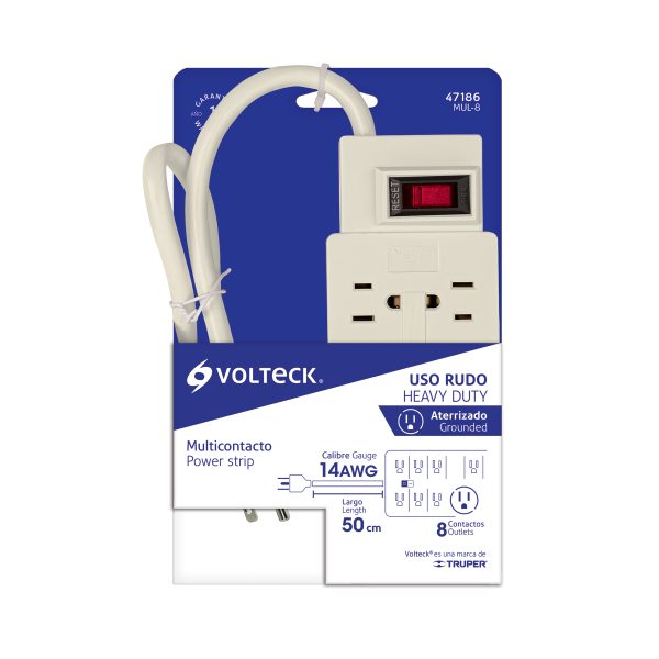 47186 - Multicontacto 14 AWG uso rudo con 8 entradas, Volteck