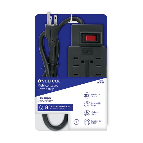 48792 - Multicontacto de uso rudo con 8 entradas, negro, VOLTECK