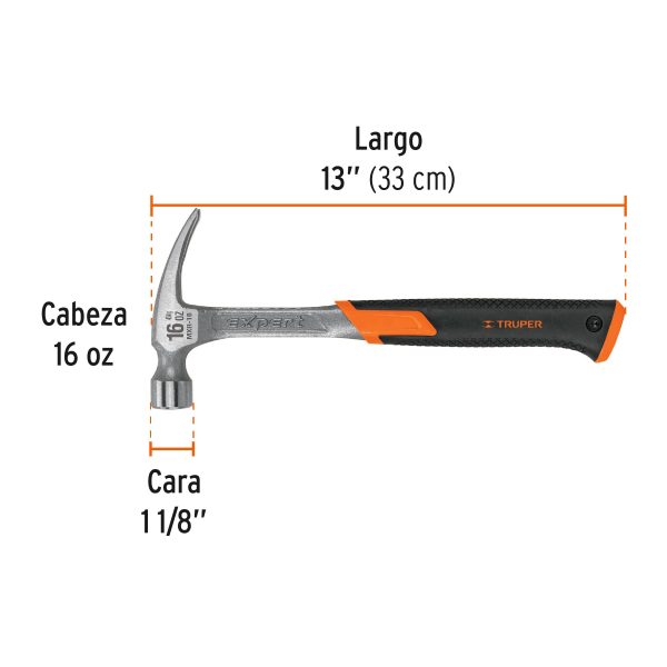 17857 - Martillo forjado 16 oz uña recta, mango con neopreno, Expert