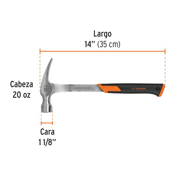 16821 - Martillo forjado 20 oz uña recta, mango con neopreno, Expert