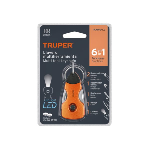 13336 - Multiherramienta 6 funciones, con LED, tipo llavero, Truper