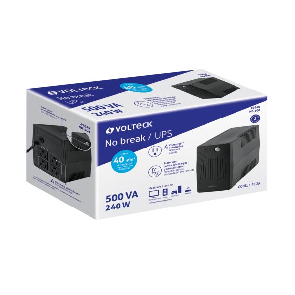 49840 - No Break 500 VA / 240 W con 4 contactos, Volteck