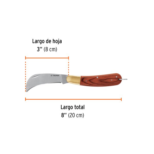 18539 - Cuchillo abatible 8' para electricista mango madera, Truper