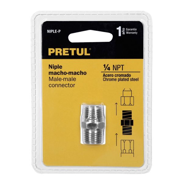 27025 - Niple de acero, macho-macho, cuerda 1/4' NPT, PRETUL