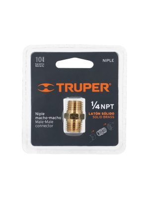 19024 - Niple de latón, macho-macho, cuerda 1/4' NPT, TRUPER
