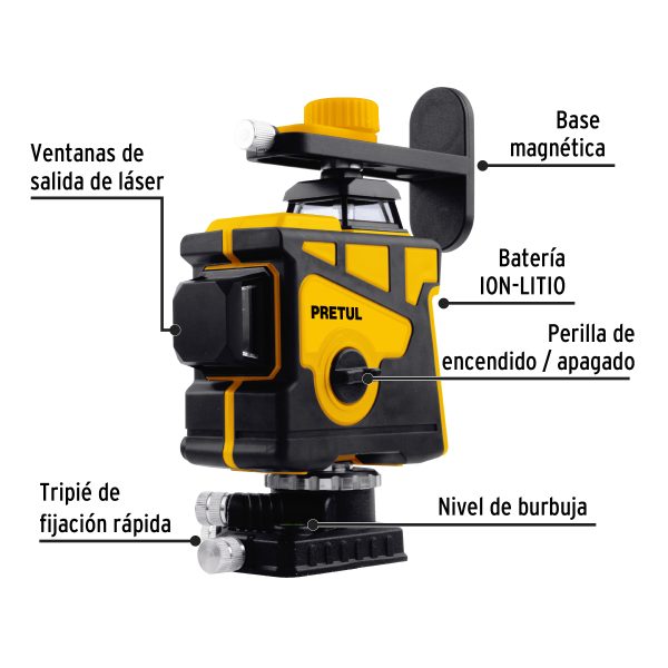 29005 - Nivel láser verde, alcance 25m, 12 líneas, recargable,PRETUL