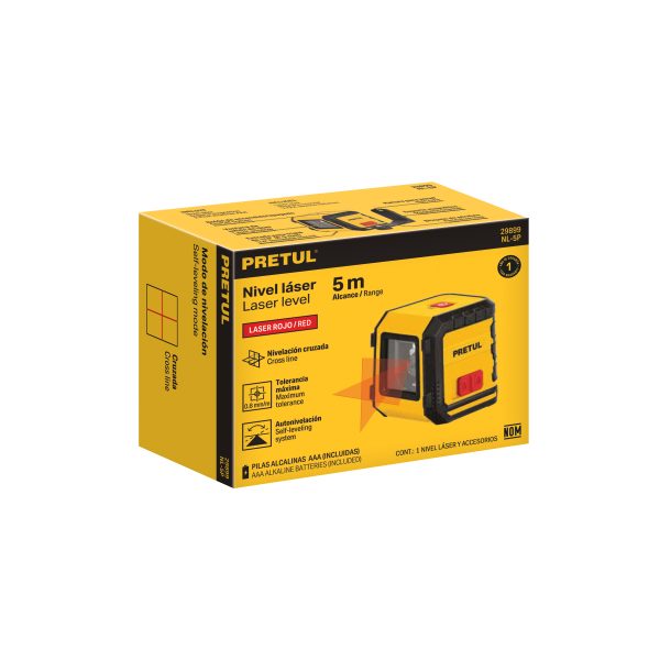 29899 - Nivel láser rojo, alcance 5 m, de pilas, PRETUL