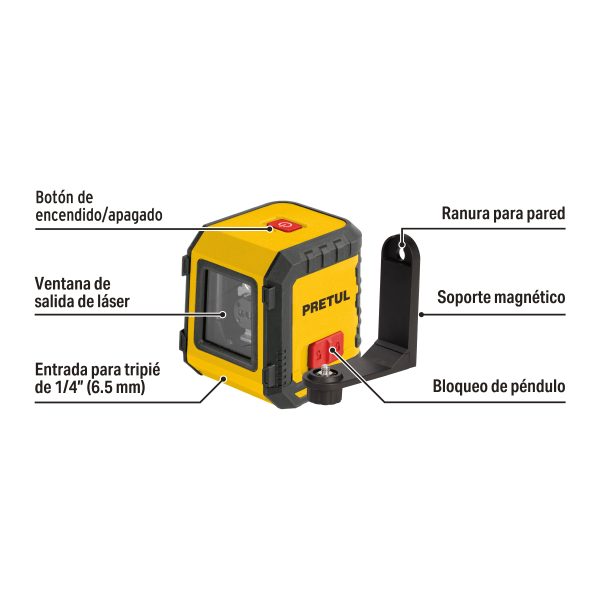 29899 - Nivel láser rojo, alcance 5 m, de pilas, PRETUL