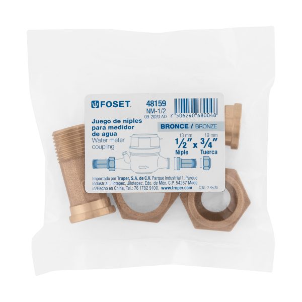 48159 - Juego de 2 niples para medidor de agua, 1/2 x 3/4', FOSET