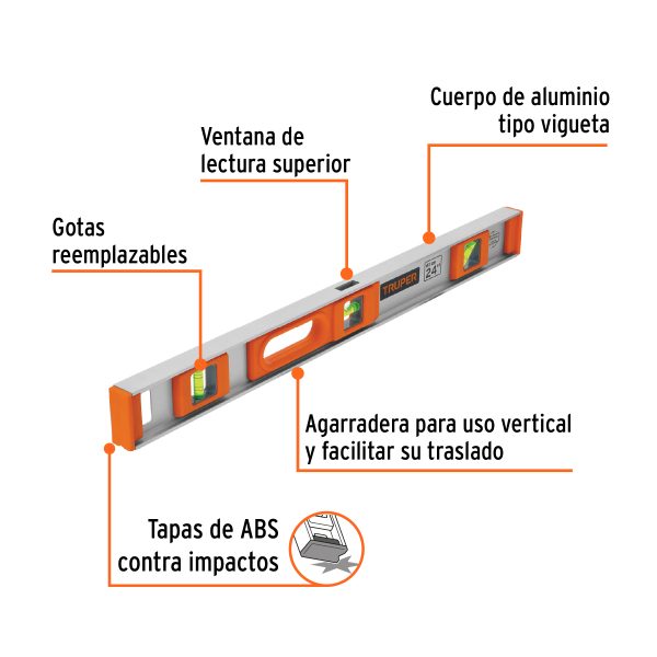 17036 - Nivel profesional de 24' con protección de ABS, Truper