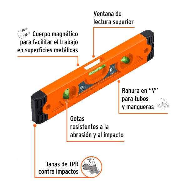 11223 - Nivel torpedo magnético de 9' con cuerpo de ABS, Truper