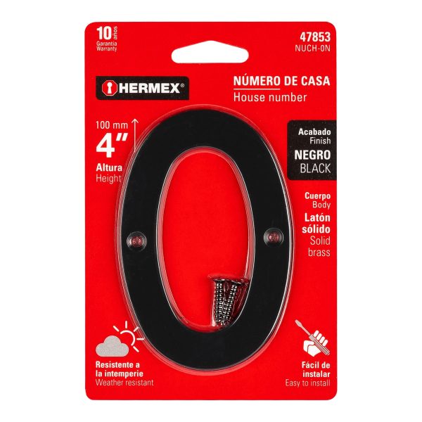 47853 - Número 0 de latón sólido 4', negro,  HERMEX