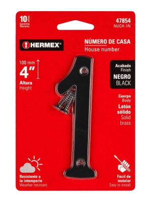 NUCH-1NE1.jpg 47854 - Número 1 de latón sólido 4', negro, HERMEX