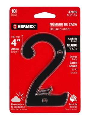 47855 - Número 2 de latón sólido 4', negro,  HERMEX