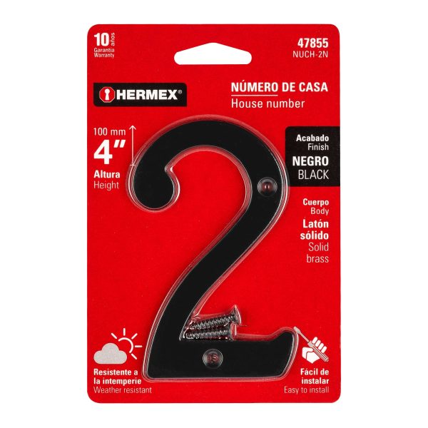 47855 - Número 2 de latón sólido 4', negro,  HERMEX