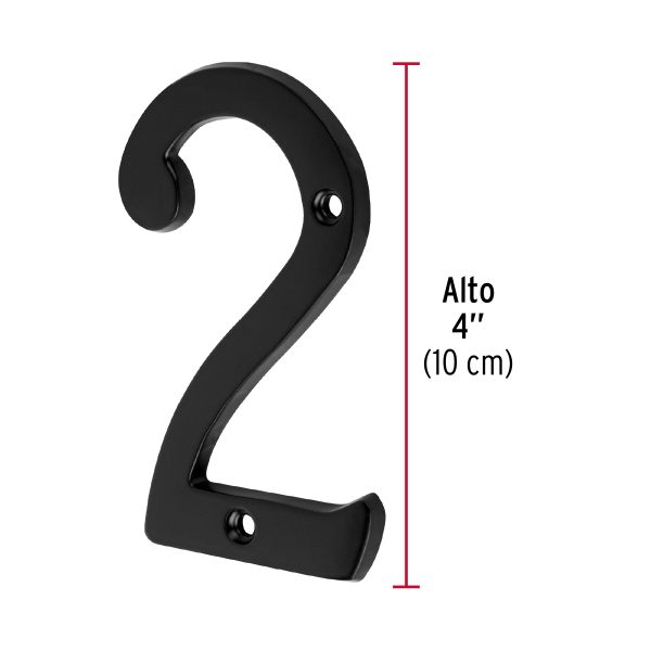 47855 - Número 2 de latón sólido 4', negro,  HERMEX