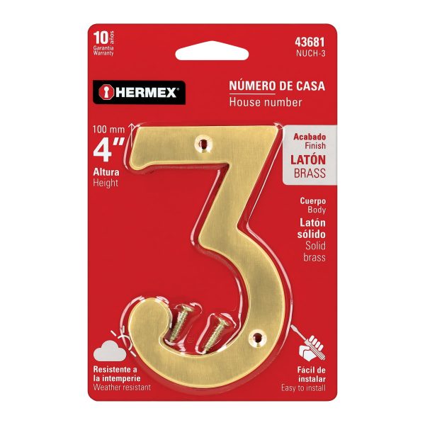 43681 - Número 3 de latón sólido 4', HERMEX