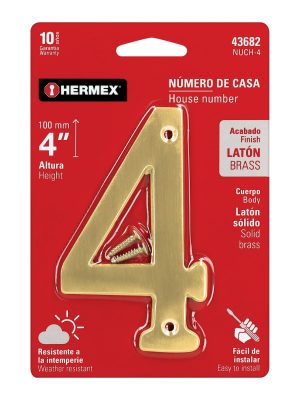 NUCH-4E1.jpg 43682 - Número 4 de latón sólido 4', HERMEX