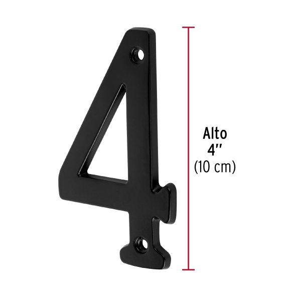 47857 - Número 4 de latón sólido 4', negro,  HERMEX