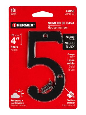 47858 - Número 5 de latón sólido 4', negro,  HERMEX