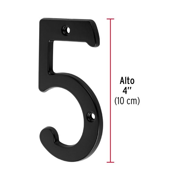 47858 - Número 5 de latón sólido 4', negro,  HERMEX