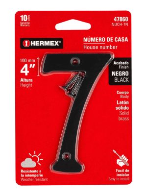 47860 - Número 7 de latón sólido 4', negro,  HERMEX