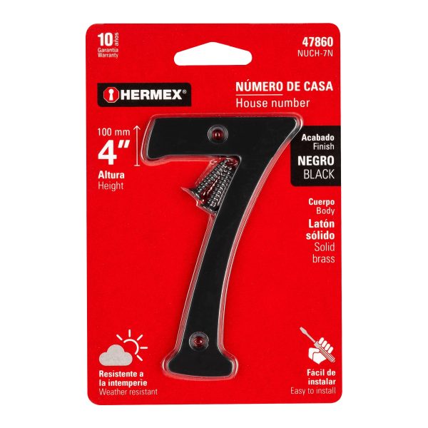 47860 - Número 7 de latón sólido 4', negro,  HERMEX