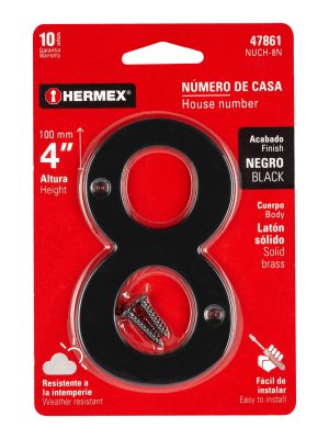 47861 - Número 8 de latón sólido 4', negro,  HERMEX