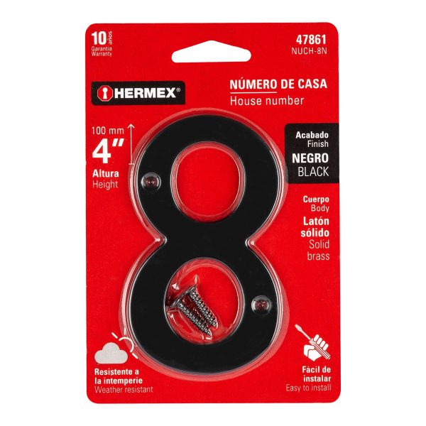 47861 - Número 8 de latón sólido 4', negro,  HERMEX