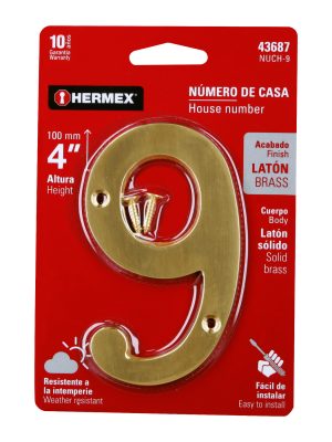 NUCH-9E1.jpg 43687 - Número 9 de latón sólido 4', HERMEX