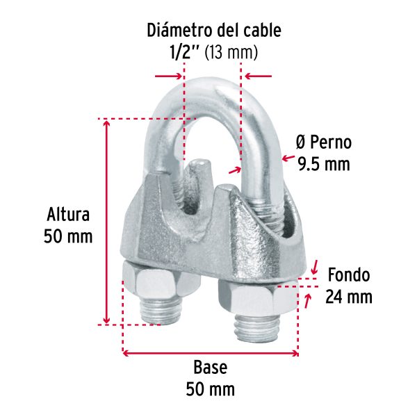 44087 - Blíster c/1 nudo (perro) de hierro p/cable de 1/2', Fiero