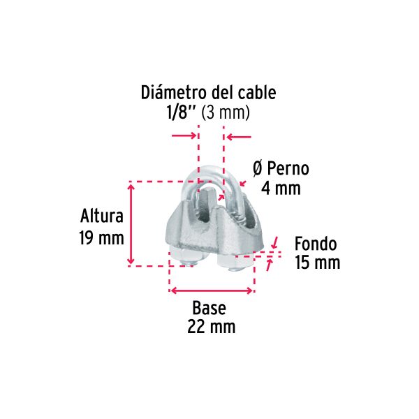 44082 - Blíster c/2 nudos (perros) de hierro p/cable de 1/8', Fiero
