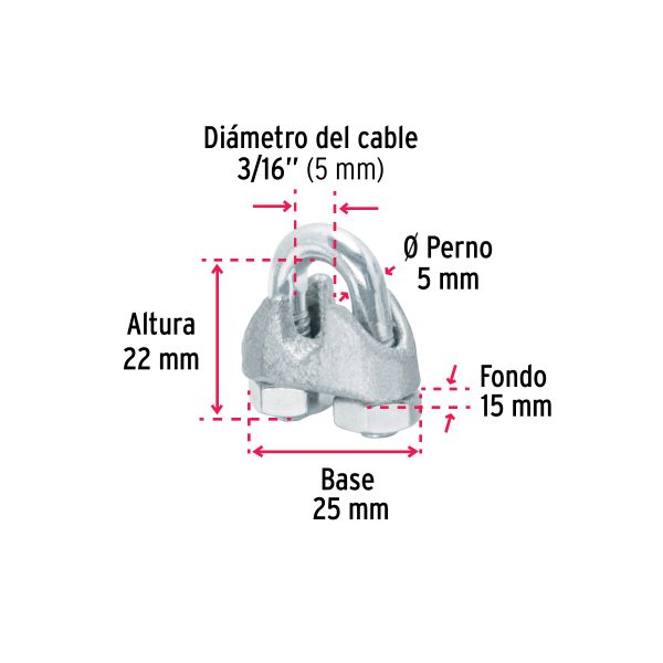 44083 - Blíster c/2 nudos (perros) de hierro p/cable de 3/16', Fiero