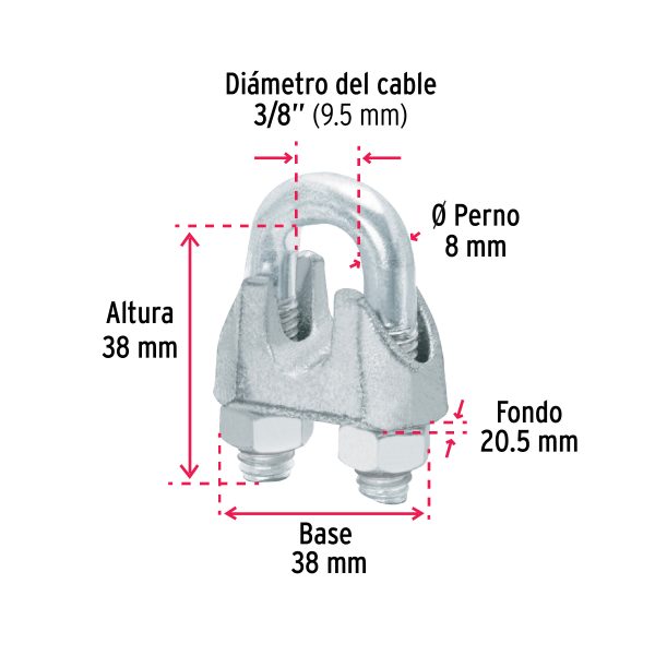 44086 - Blíster c/1 nudo (perro) de hierro p/cable de 3/8', Fiero