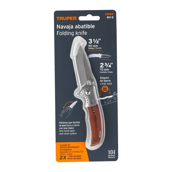 13889 - Navaja abatible 3-1/2' mango de madera, Truper