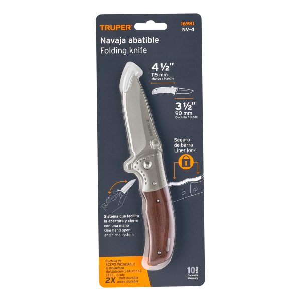 16981 - Navaja abatible 4-1/2' mango de madera, Truper