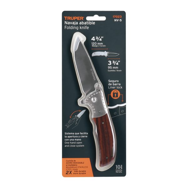 17023 - Navaja abatible 4-3/4' mango de madera, Truper
