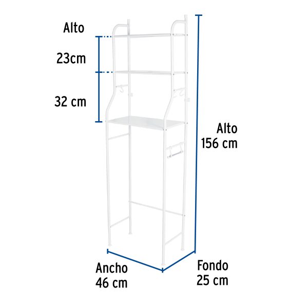 47907 - Mueble organizador blanco para baño con 3 repisas, Foset