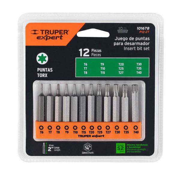 101678 - Juego de 12 puntas torx combinadas largo 2', Truper Expert