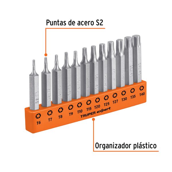 101678 - Juego de 12 puntas torx combinadas largo 2', Truper Expert