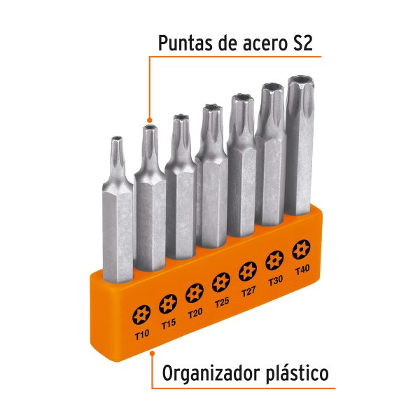 17813 - Juego de 7 puntas torx combinadas c/seguro largo 2', Expert