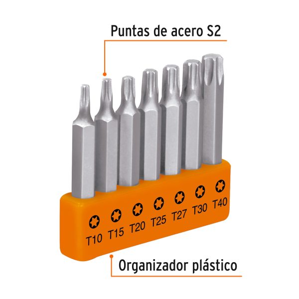 17796 - Juego de 7 puntas torx combinadas largo 2', Truper Expert