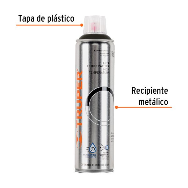 18070 - Pintura en aerosol alta temp. bote esbelto, negro, 400 ml