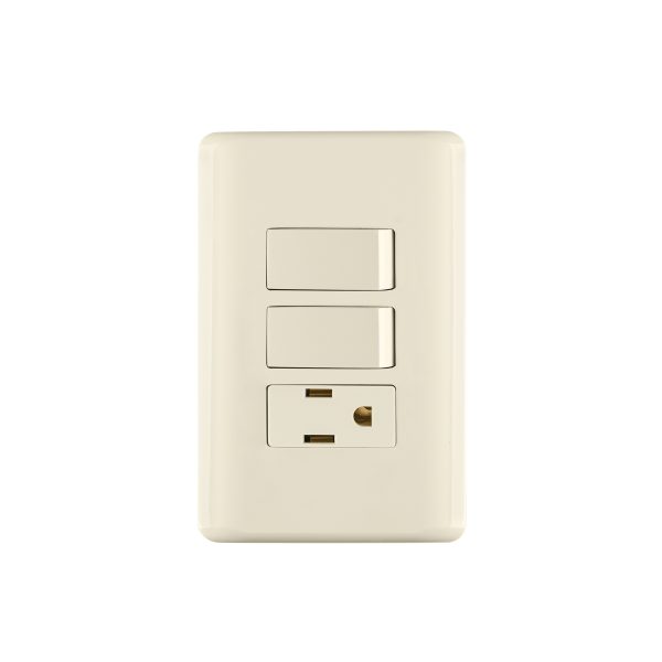 26635 - Placa armada 2 interruptores y contacto, marfil, Basic
