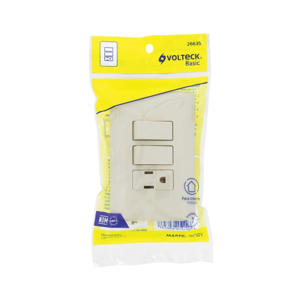 26635 - Placa armada 2 interruptores y contacto, marfil, Basic