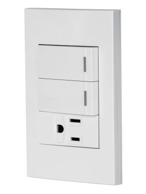 45597 - Placa armada 2 interruptores,1 contacto,1mod,Española,blanco